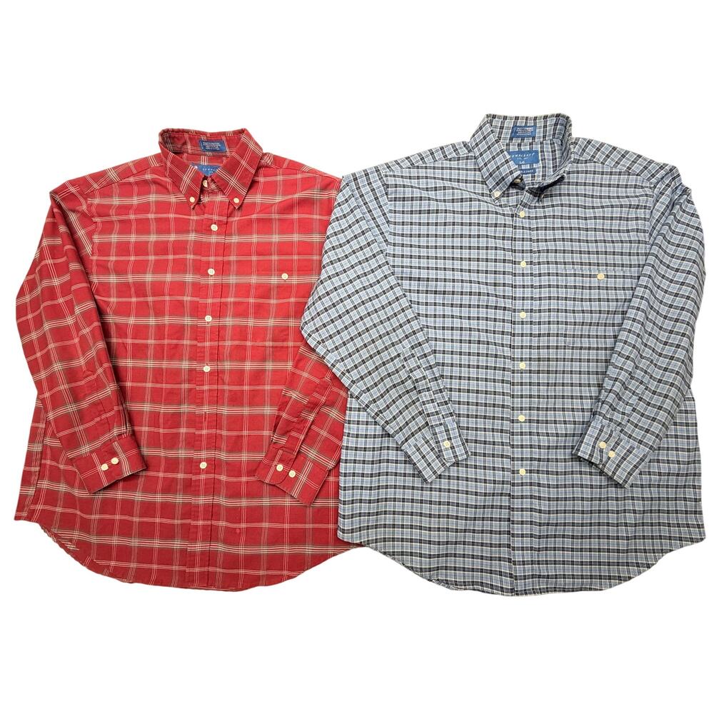 Towncraft Men’s Large Plaid Button Down Shirts Lot of 2 Red Blue Long Sleeve